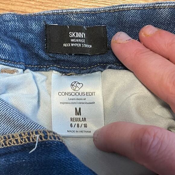 Express high rise flexx hyper stretch skinny jeans size medium light wash - Picture 7 of 11